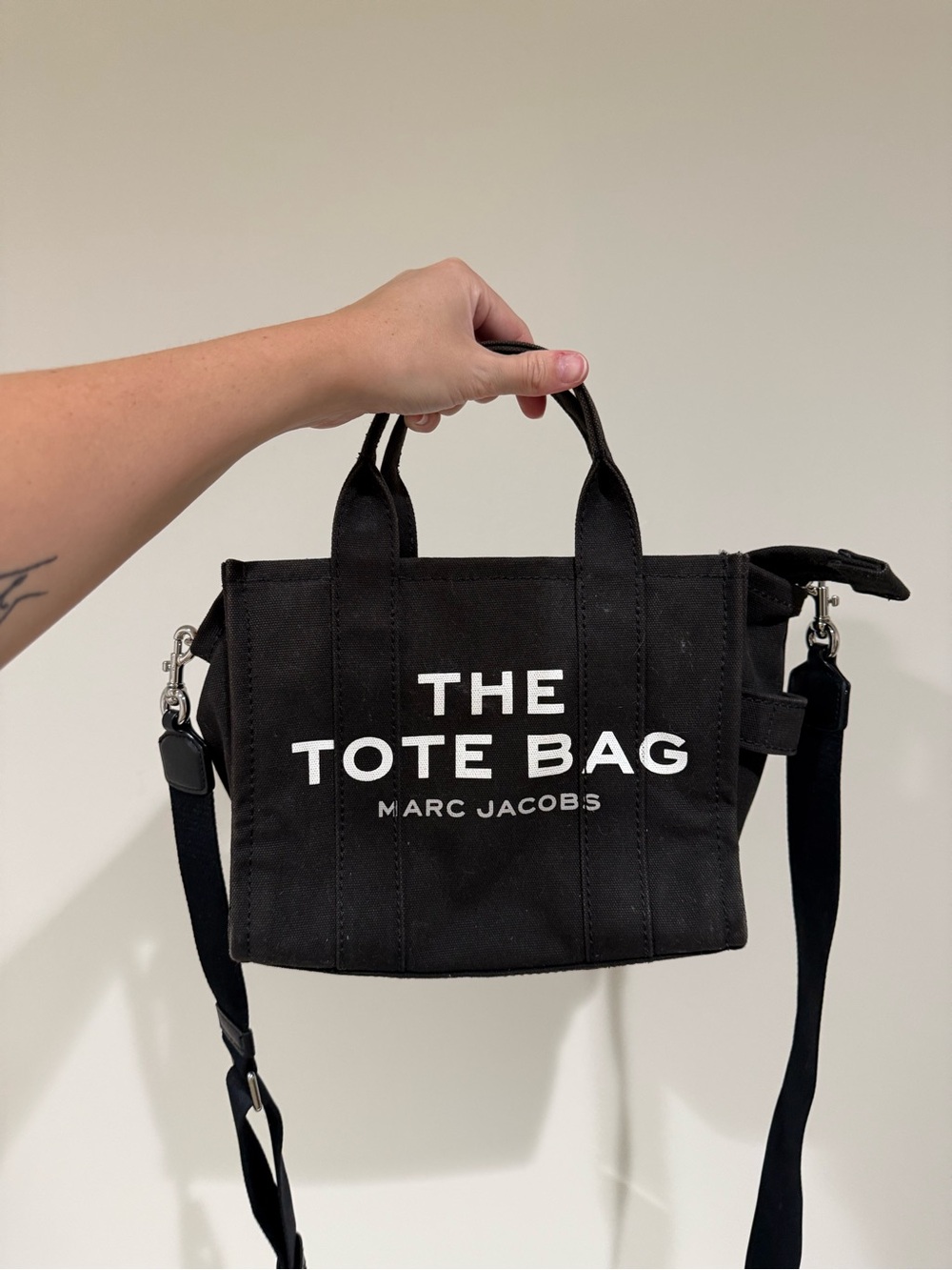 Marc Jacobs Black Canvas Logo Tote with Crossbody Strap